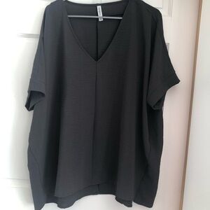 Dark Gray Short Sleeve V Neck Blouse